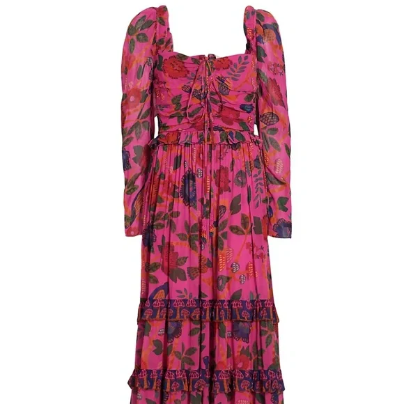 chinese dress ladies Farm Rio Black Rococo Flowers Ruffled Maxi Dress, Rococo Flowers Black / XXS main image 1